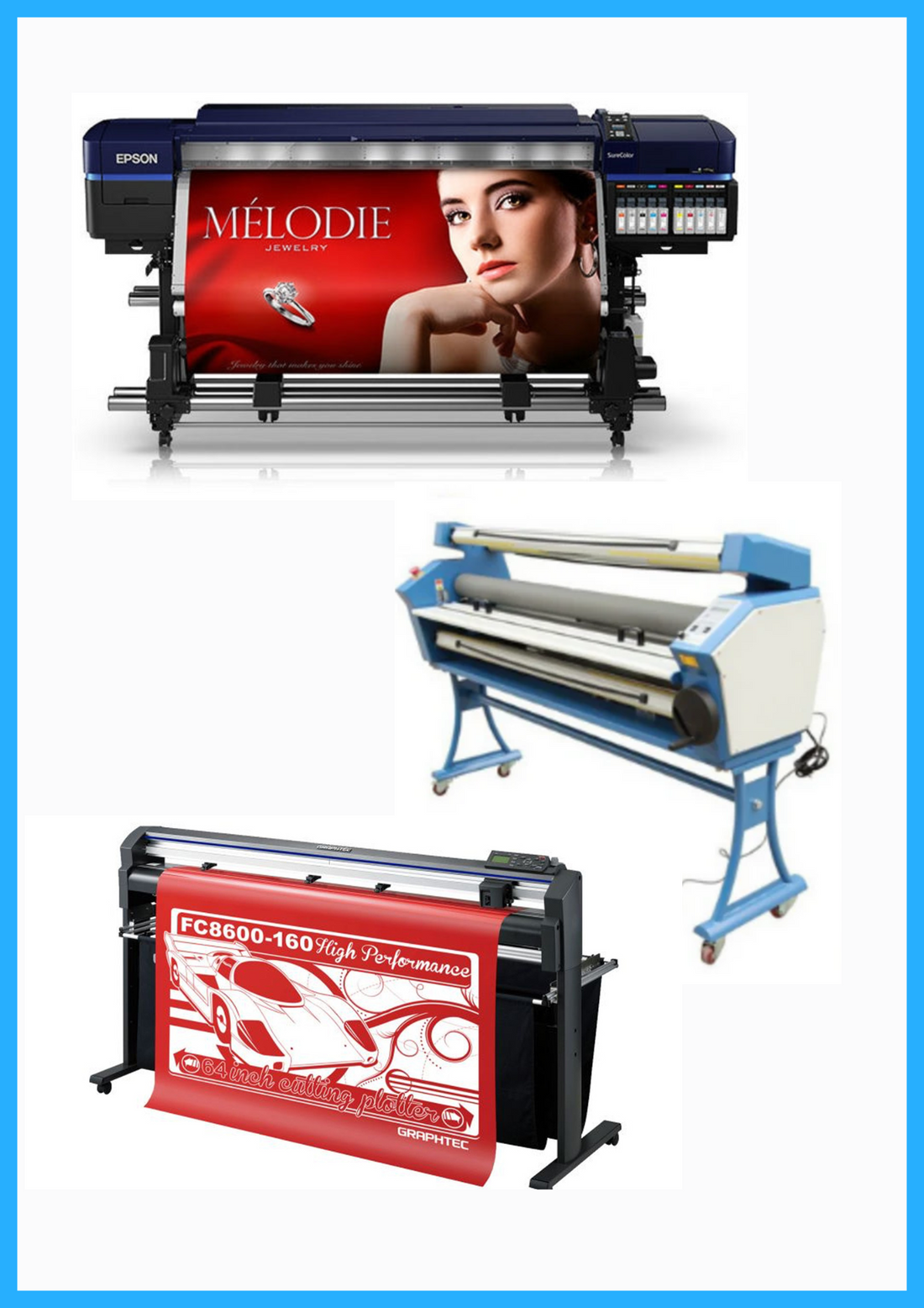 SOLUCIÓN COMPLETA: Impresora solvente Epson Surecolor S80600 Production Edition de 64&quot; (reacondicionada) + Plotter de corte de vinilo Graphtec FC8600-160 de 64&quot; (reacondicionado) + Laminadora en frío Ving de formato ancho de 63&quot; mejorada (nueva)