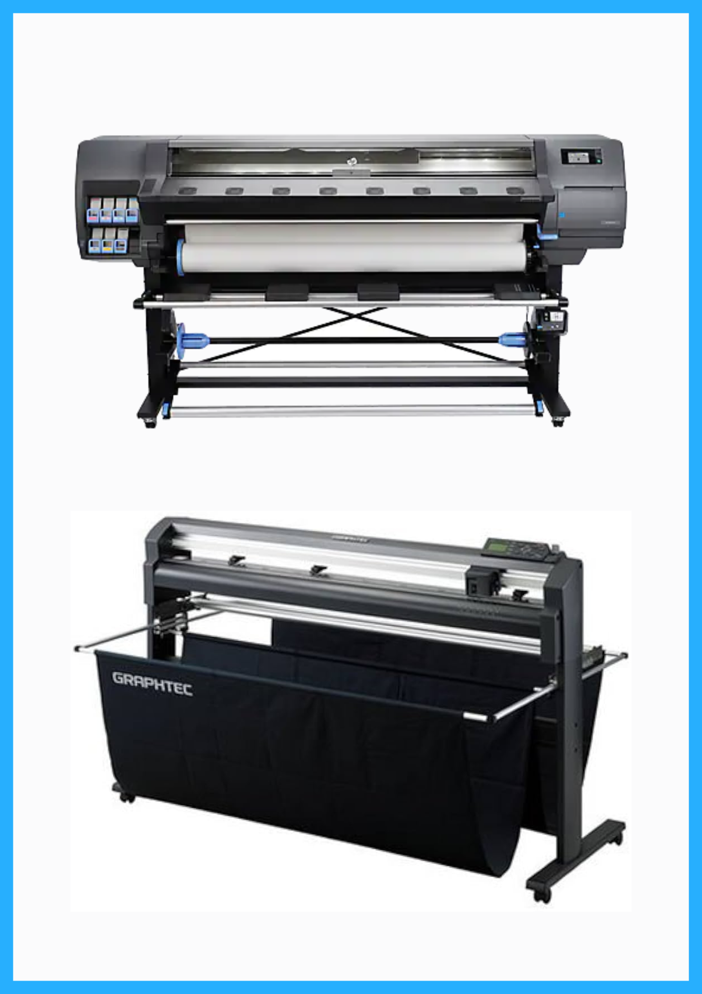 PAQUETE - Impresora HP Latex 330 de 64&quot; - Reacondicionada (90 días, 1, 2, 3 o 4 años de garantía) + Plotter de corte de vinilo Graphtec FC8000-130 de 54&quot; - Reacondicionado (90 días de garantía) 