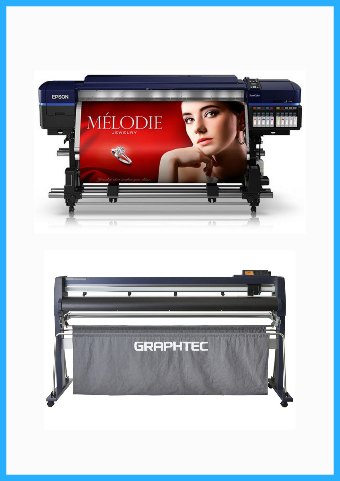 PAQUETE - Impresora solvente Epson Surecolor S80600 Production Edition de 64&quot; (reacondicionada) + Cortadora ancha Graphtec FC9000-160 de 64&quot; (nueva)