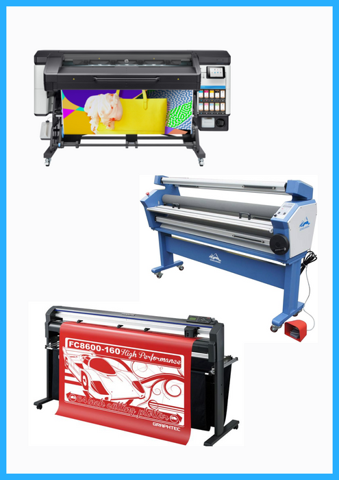 COMPLETE SOLUTION - HP Latex 700W 64" Wide Format Printer - Y0U23A / Refurbished (1 Year Warranty) + 64" Graphtec FC8600-160 Vinyl Cutting Plotter - Refurbished (1 Year Warranty) + 63" Full-auto Low Temp. Wide Format Cold Laminator - New