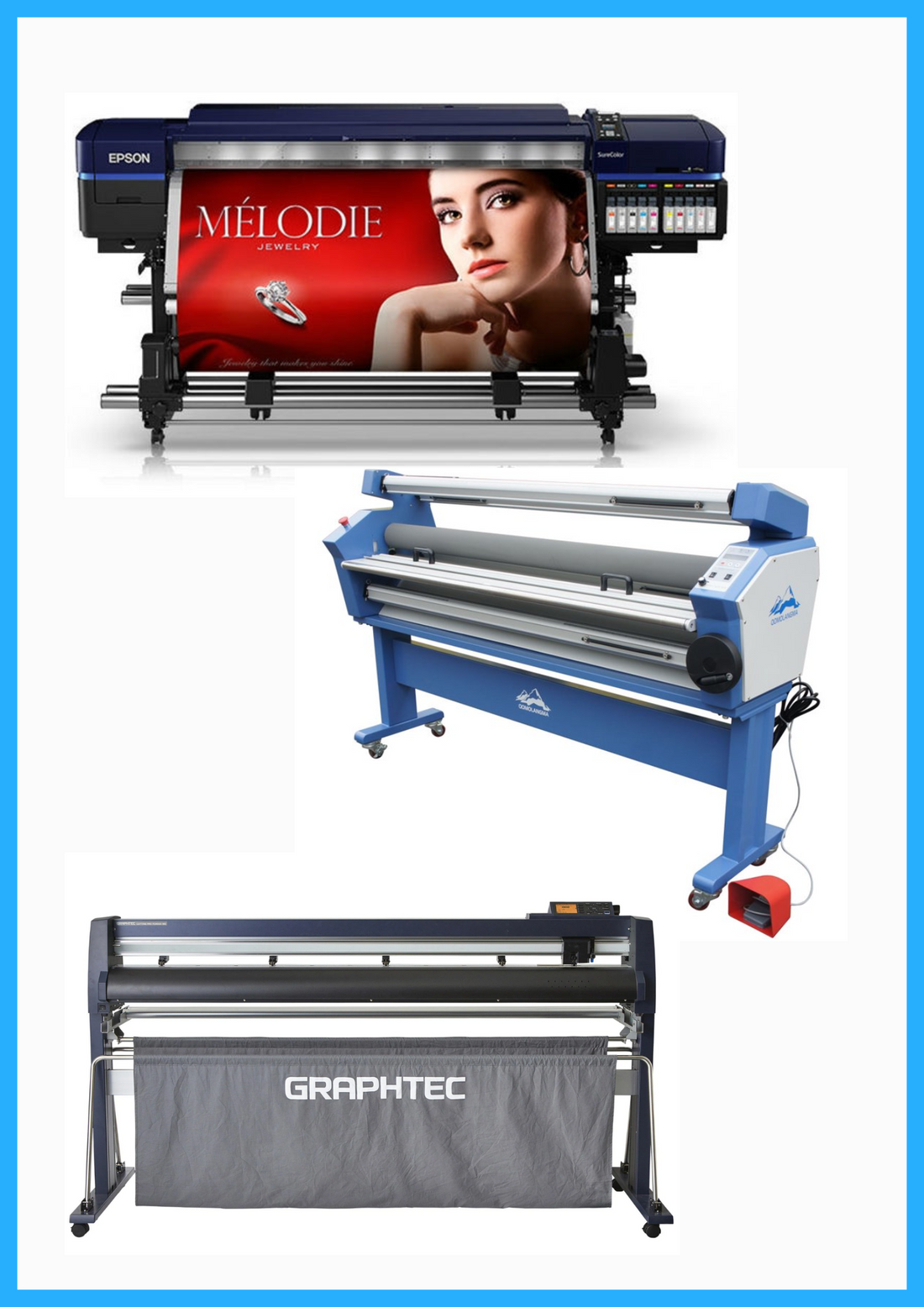 SOLUCIÓN COMPLETA: Impresora solvente Epson Surecolor S80600 Production Edition de 64&quot; (reacondicionada) + Cortadora ancha Graphtec FC9000-160 de 64&quot; (nueva) + Laminadora en frío Ving de formato ancho de 63&quot; mejorada (nueva)