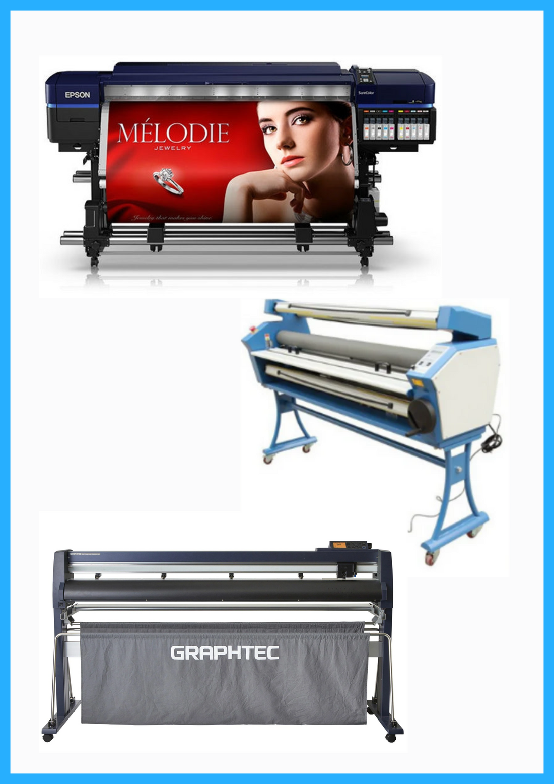 SOLUCIÓN COMPLETA: Impresora solvente Epson Surecolor S80600 Production Edition de 64&quot; (reacondicionada) + Cortadora ancha Graphtec FC9000-160 de 64&quot; (nueva) + Laminadora en frío de formato ancho totalmente automática de 55&quot; con asistencia térmica (nueva)