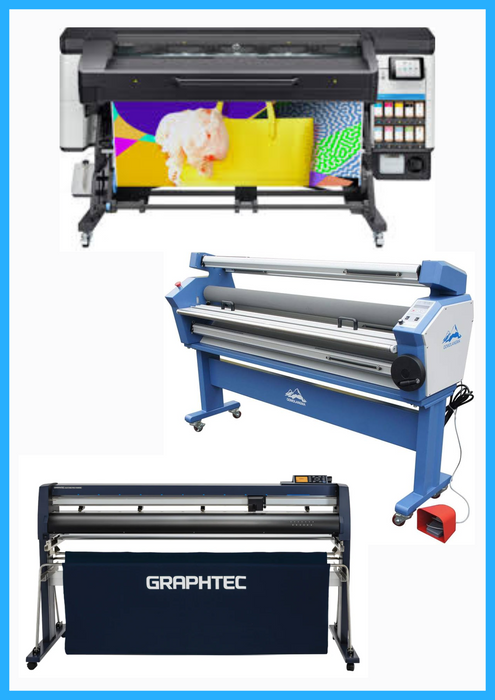 COMPLETE SOLUTION - HP Latex 700W 64" Wide Format Printer - Y0U23A / Refurbished (90 Days Warranty) + 64" Graphtec FC9000-160 Wide Cutter - New + 55" Full-Auto Wide Format Cold Laminator with Heat Assisted - New