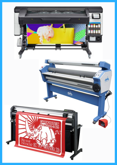 COMPLETE SOLUTION - HP Latex 700W 64" Wide Format Printer - Y0U23A / Refurbished (1 Year Warranty) + 64" Graphtec FC8000-160 Vinyl Cutting Plotter - Refurbished (1 Year Warranty) + 55" Full-Auto Wide Format Cold Laminator with Heat Assisted - New