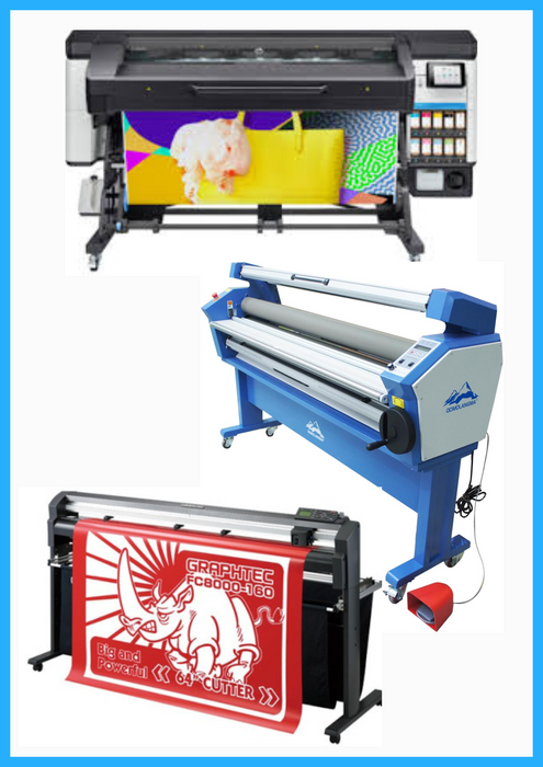 COMPLETE SOLUTION - HP Latex 700W 64" Wide Format Printer - Y0U23A / Refurbished (1 Year Warranty) + 64" Graphtec FC8000-160 Vinyl Cutting Plotter - Refurbished (1 Year Warranty) + 63" Full-auto Low Temp. Wide Format Cold Laminator - New