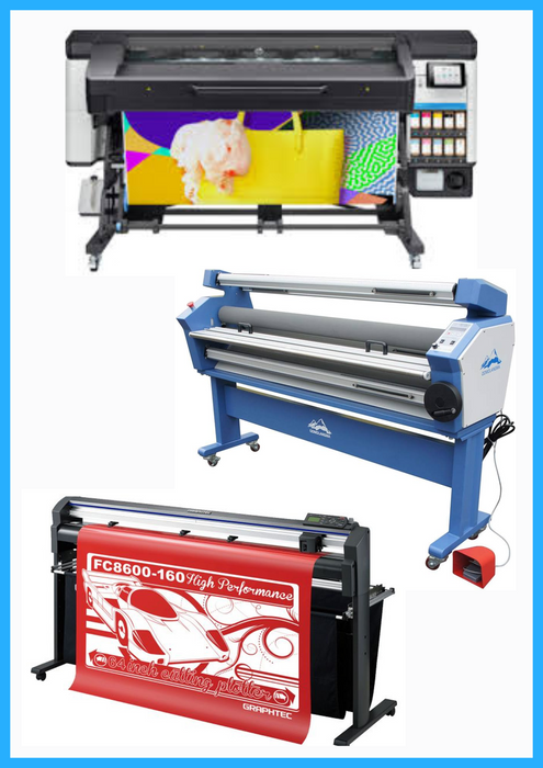 COMPLETE SOLUTION - HP Latex 700W 64" Wide Format Printer - Y0U23A / Refurbished (1 Year Warranty) + 64" Graphtec FC8600-160 Vinyl Cutting Plotter - Refurbished (1 Year Warranty) + 55" Full-Auto Wide Format Cold Laminator with Heat Assisted - New