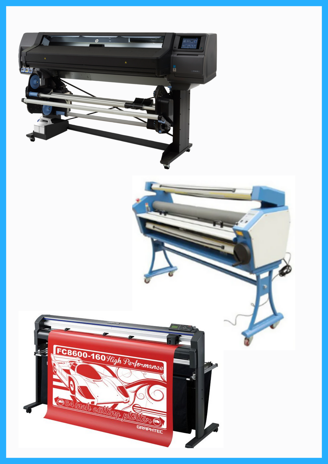 COMPLETE SOLUTION - HP Latex 560 64&quot; Printer - Refurbished (90 Days, 1, 2, 3 or 4 Y/Warranty) + 64&quot; Graphtec FC8600-160 Vinyl Cutting Plotter - Refurbished (90 Days, 1, 2, 3 or 4 Y/Warranty) + 63&quot; Full-auto Low Temp. Wide Format Cold Laminator - New
