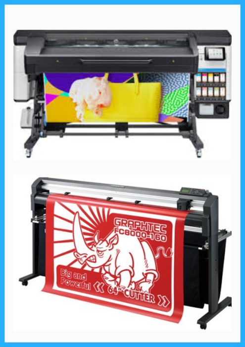 PAQUETE - Impresora HP Latex de 700 W y 64" de formato ancho - Y0U23A / Reacondicionada (1 año de garantía) + Plotter de corte de vinilo Graphtec FC8000-160 de 64" - Reacondicionado (1 año de garantía)