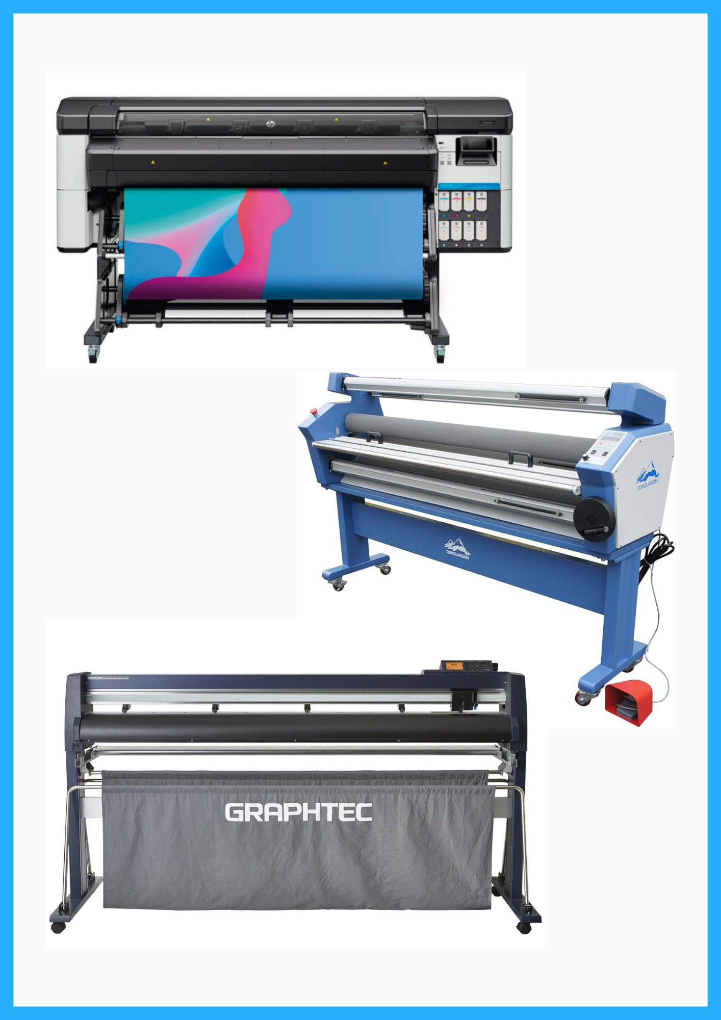 SOLUCIÓN COMPLETA - Impresora HP Latex 630 de 64&quot; (Nueva) + Cortadora de papel ancho Graphtec FC9000-160 de 64&quot; + Laminadora en frío de formato ancho totalmente automática de baja temperatura de 63&quot; (Nueva) 