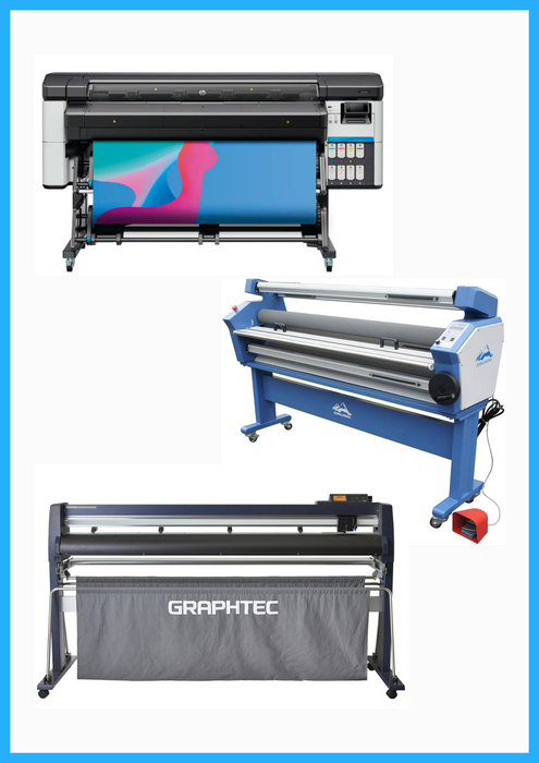 SOLUCIÓN COMPLETA - Impresora HP Latex 630 de 64" (Nueva) + Cortadora de papel ancho Graphtec FC9000-160 de 64" + Laminadora en frío de formato ancho totalmente automática de baja temperatura de 63" (Nueva) 