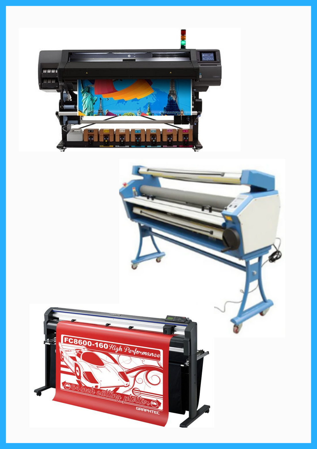 COMPLETE SOLUTION - HP Latex 570 64&quot; Printer - Refurbished (90 Days, 1, 2, 3 or 4 Y/Warranty) + 64&quot; Graphtec FC8600-160 Vinyl Cutting Plotter - Refurbished (90 Days, 1, 2, 3 or 4 Y/Warranty) + 63&quot; Full-auto Low Temp. Wide Format Cold Laminator