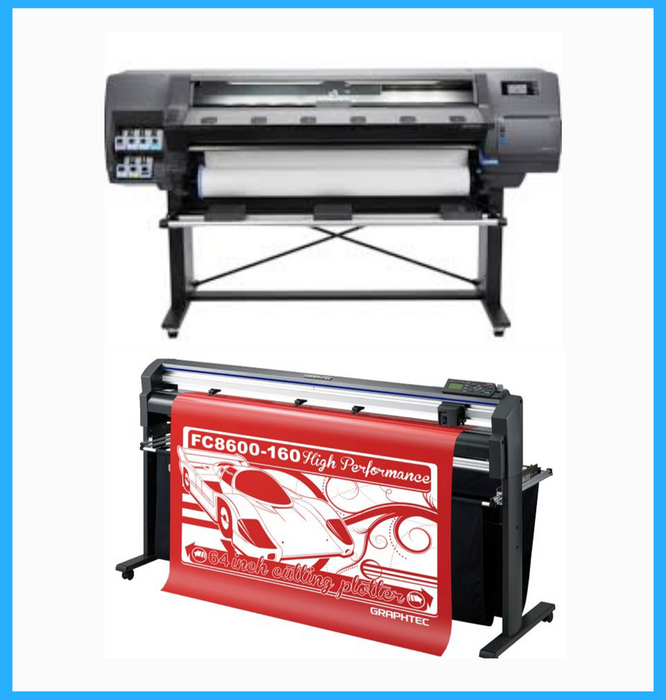 PAQUETE - Impresora HP Latex 110 de 54" - Reacondicionada (90 días de garantía) + Plotter de corte de vinilo Graphtec FC8600-160 de alto rendimiento de 64" - Reacondicionado (90 días de garantía) 