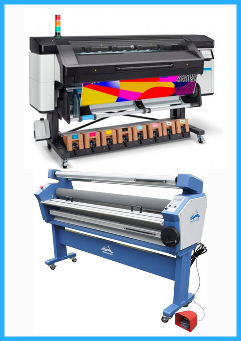 PAQUETE - Impresora HP Latex 800 de formato ancho de 64" - Reacondicionada (1 año de garantía) + Laminadora en frío automática de formato ancho de 55" con asistencia térmica - Nueva
