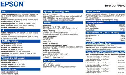 Impresora de sublimación de tinta Epson SureColor F9570 Production Edition de 64&quot; - Nueva