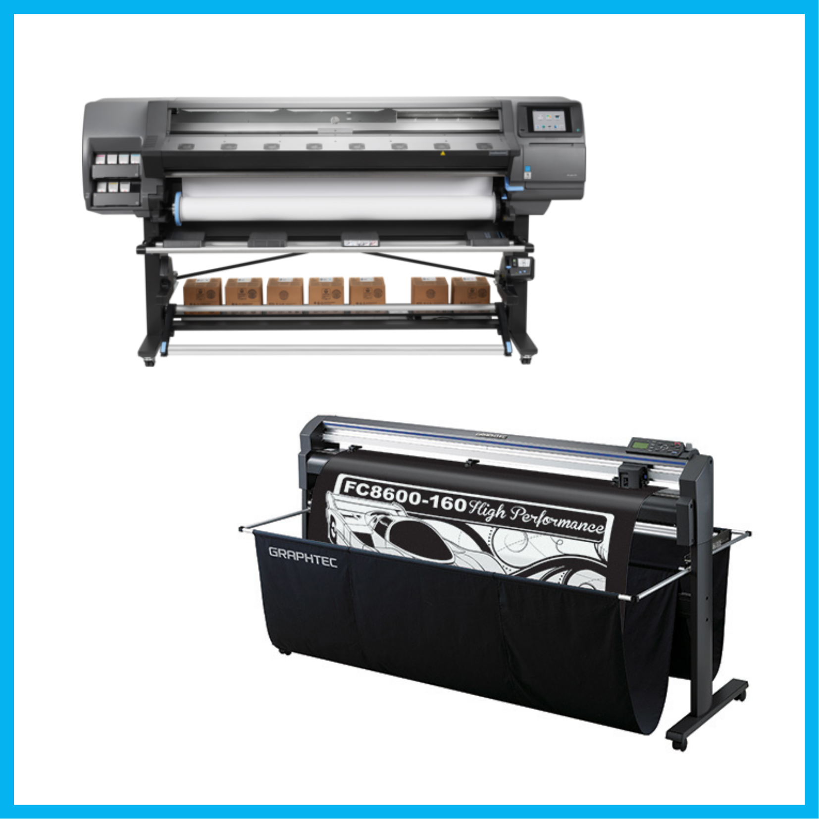 PAQUETE - Impresora HP Latex 370 de 64&quot; - Reacondicionada (90 días, 1, 2, 3 o 4 años de garantía) + Plotter de corte de vinilo Graphtec FC8600-160 de alto rendimiento de 64&quot; - Reacondicionado (90 días, 1, 2, 3 o 4 años de garantía) 