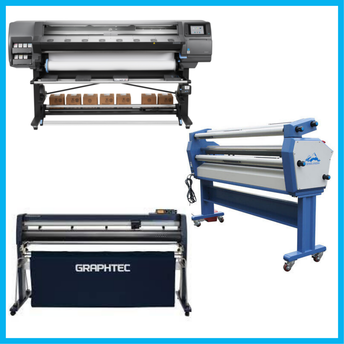 ON SALE - COMPLETE SOLUTION - HP Latex 370 Printer -  Refurbished (90 Days, 1, 2, 3 or 4 Y/Warranty) + Graphtec FC9000-160 64&quot; Wide Cutter (90 Days, 1, 2, 3 or 4 Y/Warranty) + 63&quot; Full-auto Wide Format Cold Laminator, w/Heat Assisted