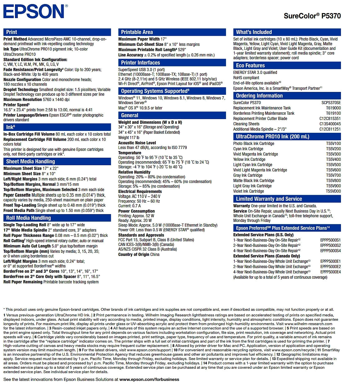 Impresora fotográfica profesional Epson SureColor P5370 de 17&quot; - Nueva