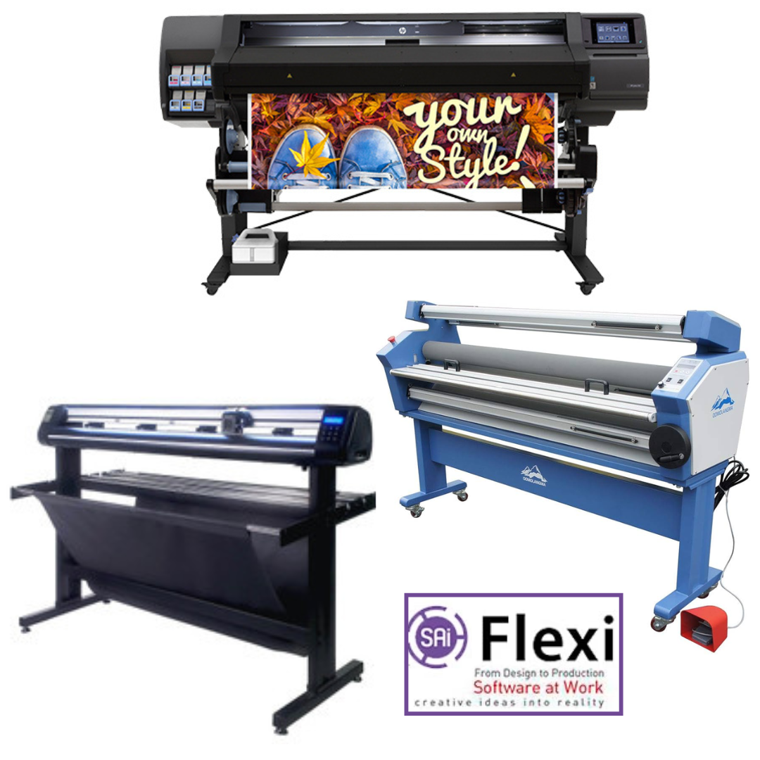 ON SALE - COMPLETE SOLUTION - HP Latex 560 Printer - Refurbished (90 Days, 1, 2, 3 or 4 Y/Warranty)+ 55" Full-Auto Low Temp. Cold Laminator, With Heat Assisted - New + 53" Vinyl Cutter with ARMS Contour Cutting &amp; Barcode (MH300)+ Flexi RIP Software