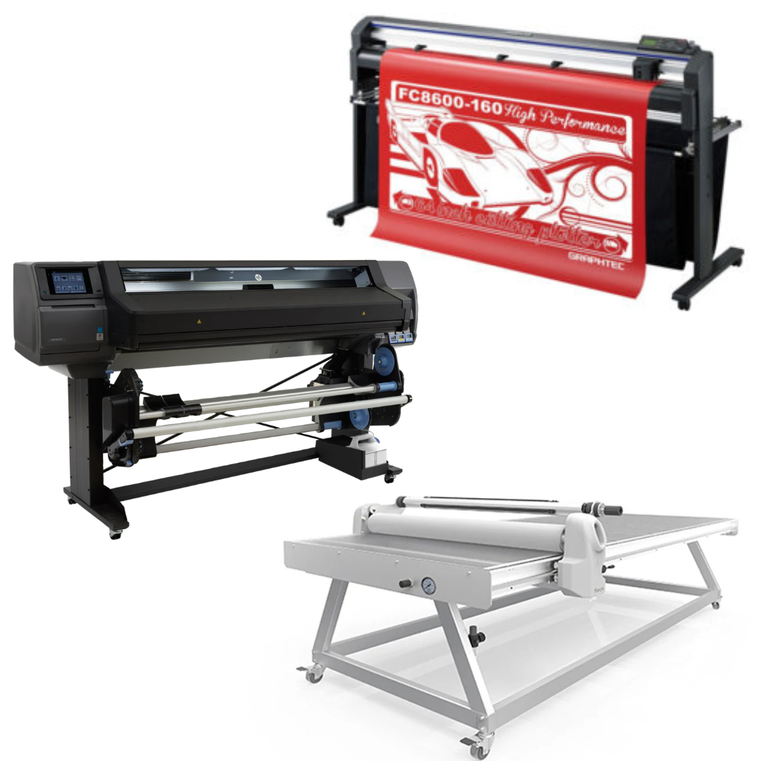 COMPLETE SOLUTION - HP Latex 560 64" Printer - Refurbished (1 Year Warranty) + 64" Graphtec FC8600-160 Cutting Plotter - Refurbished (1 Year Warranty) + 51" x 98" Flatbed Lamination Table - New