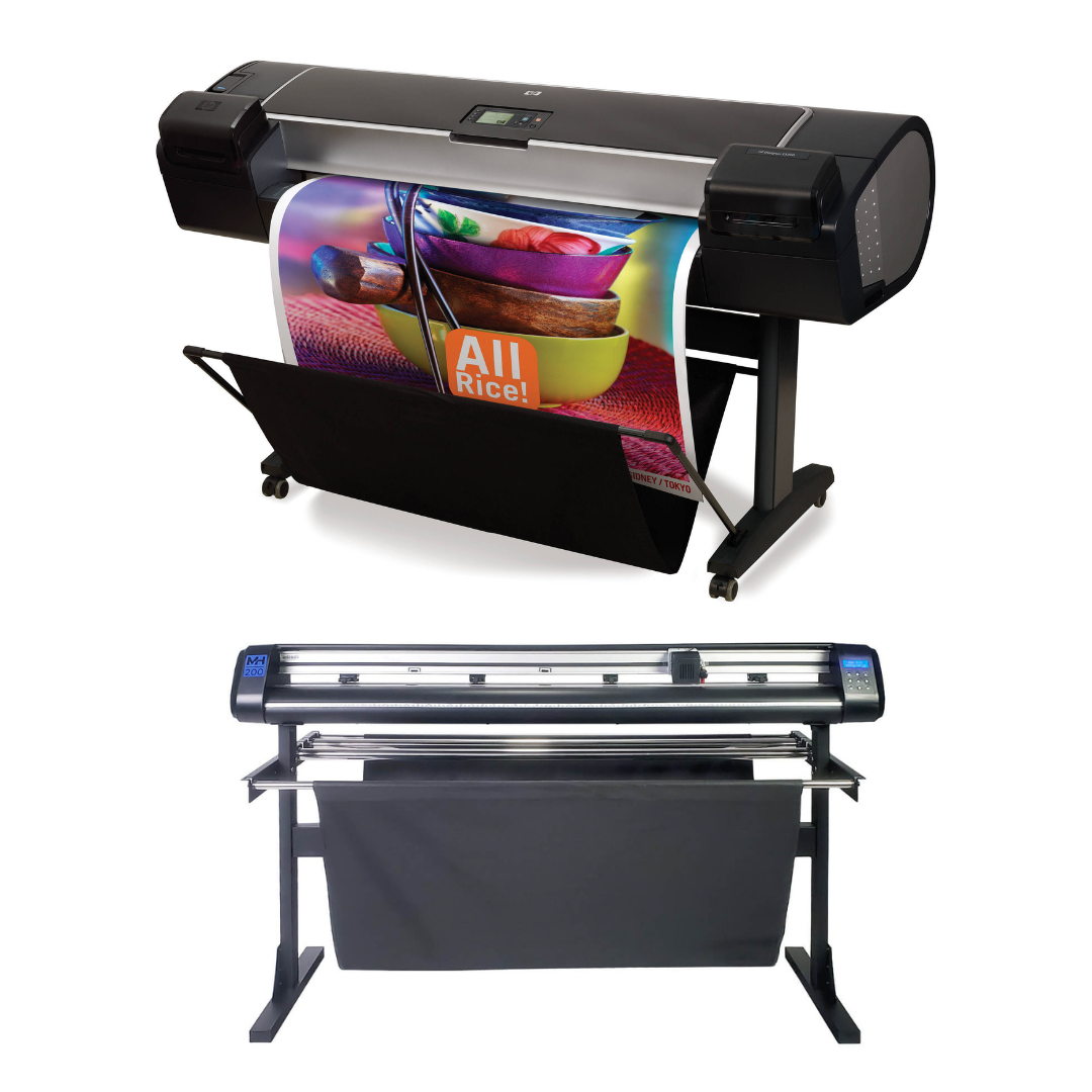 PAQUETE - Plotter HP Z5200PS de 44&quot; - Recertificado - (Garantía de 90 días) + Cortadora de vinilo de 53&quot; con corte de contorno de 3 brazos y software VinylMaster Cut - Nuevo 