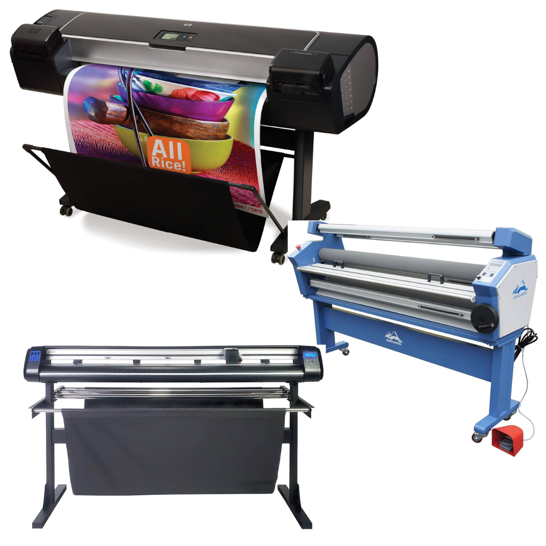 COMPLETE SOLUTION -  HP DesignJet Z5200PS 44-in Photo Printer - Refurbished (90 days Warranty) + 55&quot; Full-Auto Low Temp. Cold Laminator, With Heat Assisted - New + 53&quot; Vinyl Cutter Machine with ARMS Contour Cutting (MH200) - New