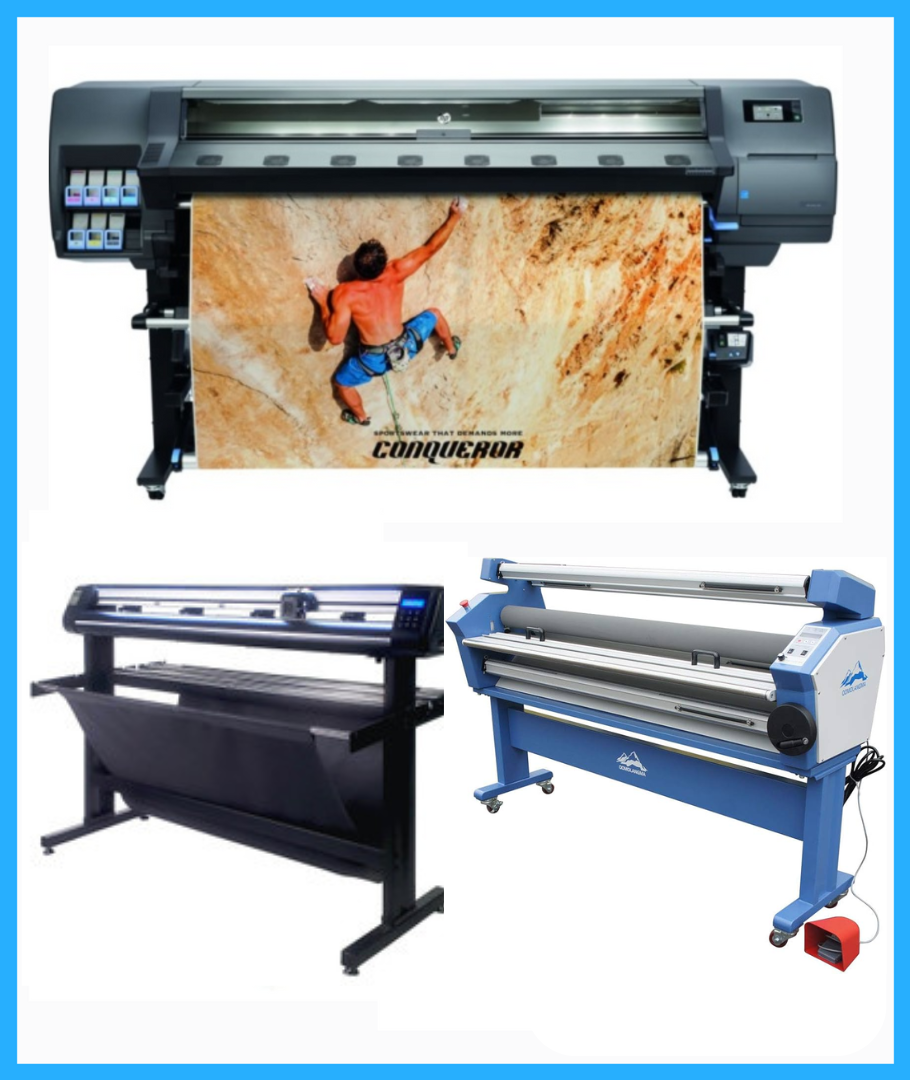 COMPLETE SOLUTION - HP Latex 335 64" Large-Format Printer - Refurbished (90 Days, 1, 2, 3 or 4 Years Warranty) + 55" Full-Auto Wide Format Cold Laminator with Heat Assisted + 53" Vinyl Cutter Machine with ARMS Contour Cutting &amp; Barcode Job (MH300)