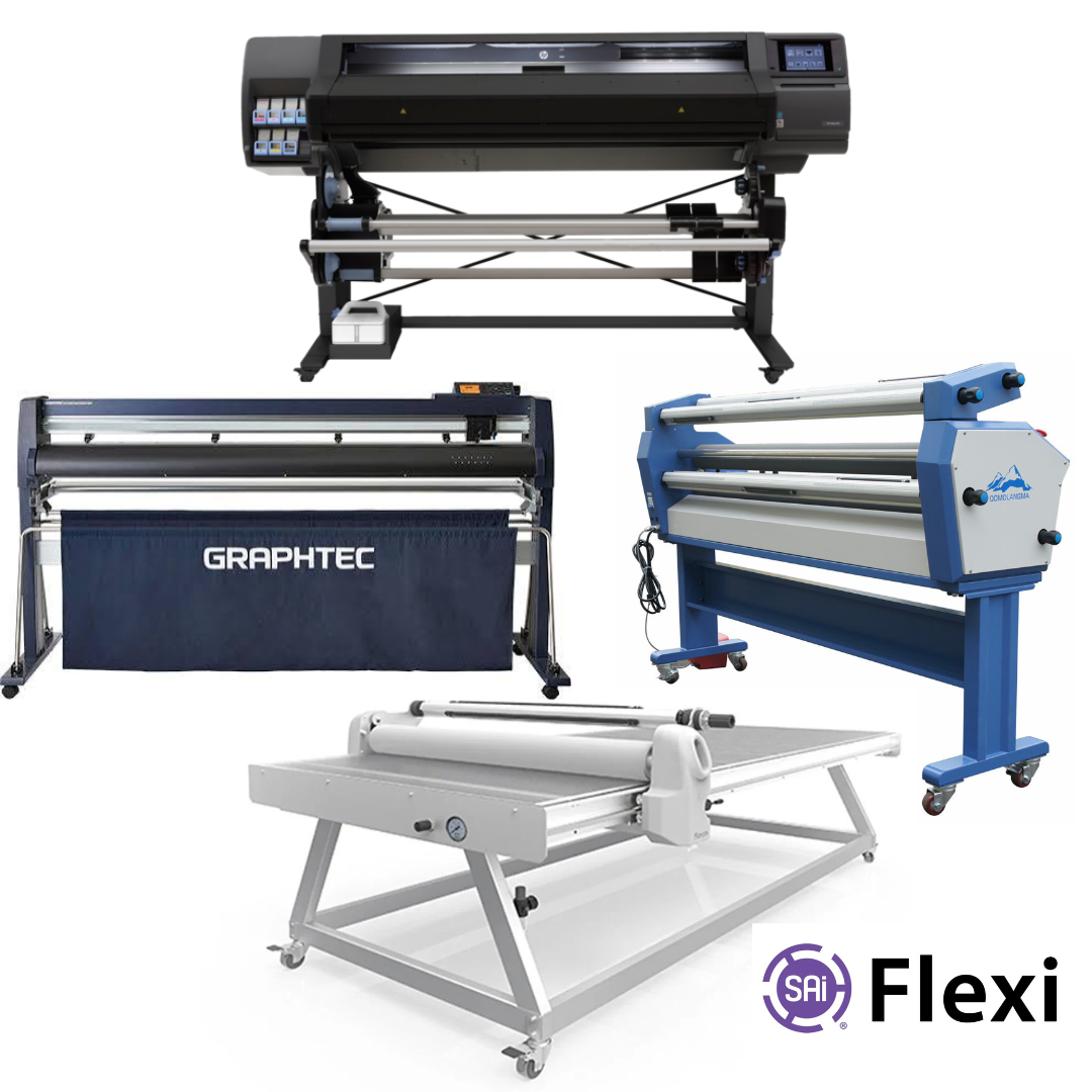 COMPLETE SOLUTION - HP Latex 560 Printer - Refurbished (1 Year Warranty) + Graphtec FC9000-160 64" Wide Cutter - New + 63" Full-auto Low Temp. Wide Format Cold Laminator + 51" x 98" Flatbed Lamination Table + Flexi RIP Software