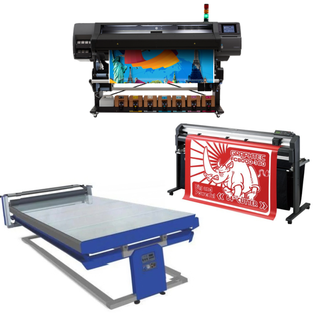 COMPLETE SOLUTION - HP Latex 570 64" Printer - Refurbished (1 Y/Warranty) + 64" Graphtec FC8000-160 Vinyl Cutting Plotter - Refurbished (1 Y/Warranty) + 67in x 126in Flatbed Hot and Cold Laminator for Rigid &amp; Flex Media