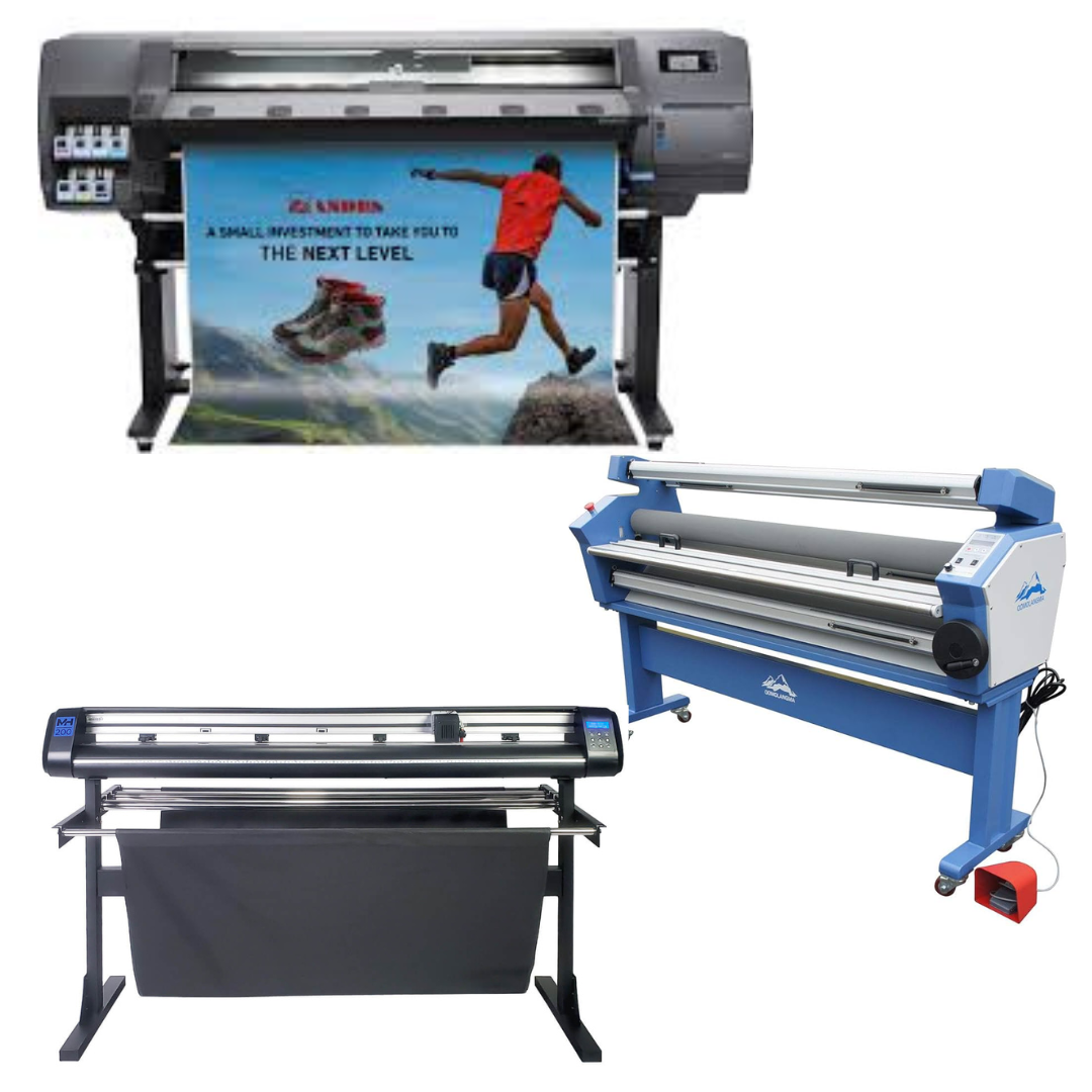 COMPLETE SOLUTION - HP Latex 115 54" Large-Format Printer - Refurbished (90 Days Warranty) + 55" Full-Auto Wide Format Cold Laminator with Heat + 53" Vinyl Cutter Machine with ARMS Contour Cutting (MH200)