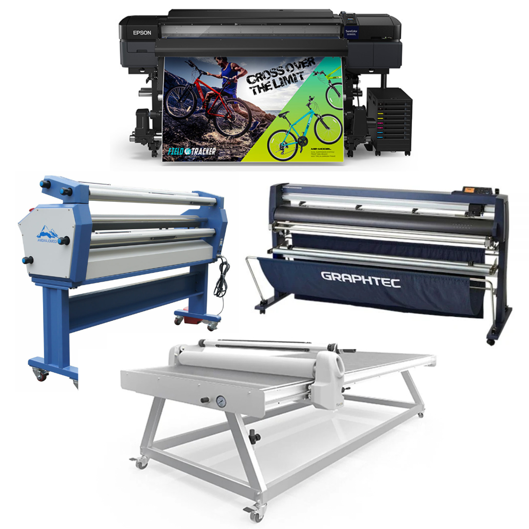 COMPLETE SOLUTION - Epson SureColor S60600L 64" Roll-to-Roll Printer - Refurbished (1 Year Warranty) + 64" Graphtec FC9000-160 Vinyl Cutting Plotter - Refurbished (1 Year Warranty) + 67in x 126in Flatbed Hot and Cold Laminator for Rigid &amp; Flex Media - New