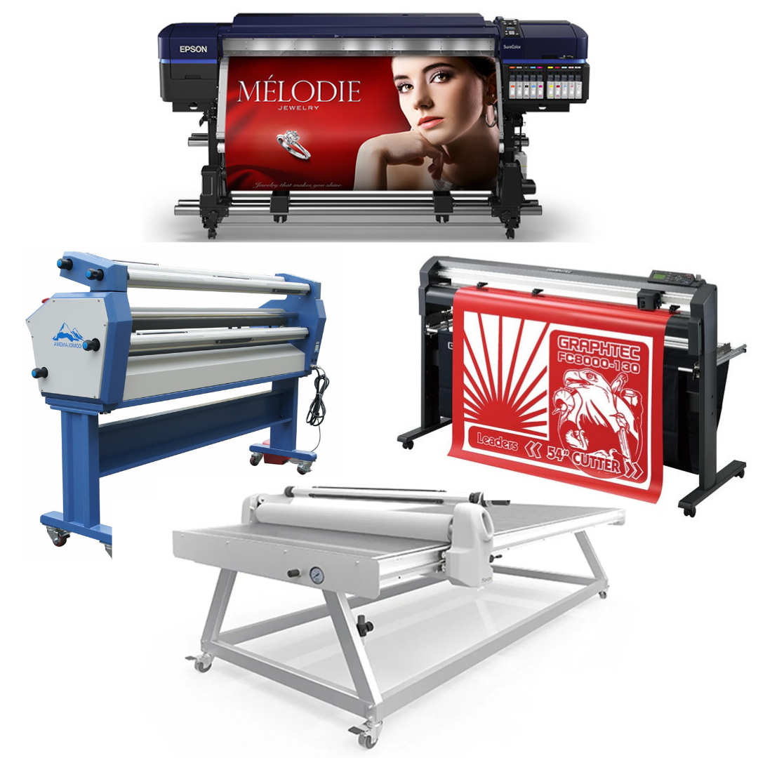 COMPLETE SOLUTION - Epson Surecolor S80600 Production Edition 64" Printer (1 Y/Warranty) + 54" Graphtec FC8000-130 Vinyl Cutting Plotter (1 Y/Warranty) + 63" Cold Laminator, with Heat Assisted + 51" x 98" Flatbed Lamination Table