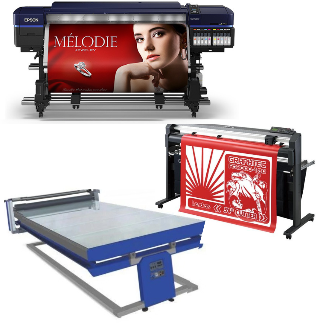 COMPLETE SOLUTION - Epson Surecolor S80600 Production Edition 64" Printer (1 Y/Warranty) + 54" Graphtec FC8000-130 Vinyl Cutting Plotter (1 Y/Warranty) + 67in x 126in Flatbed Hot and Cold Laminator for Rigid &amp; Flex Media - New
