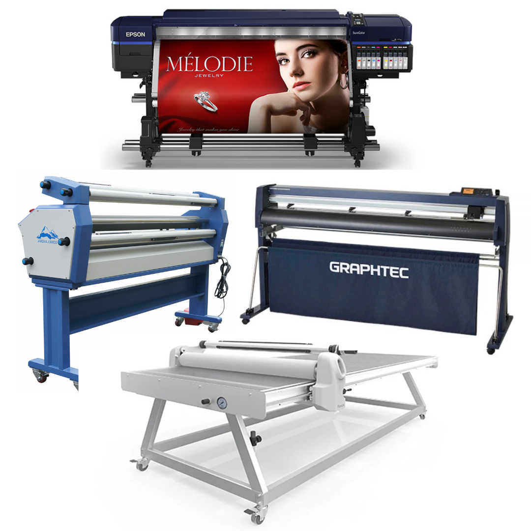 COMPLETE SOLUTION - Epson Surecolor S80600 Production Edition 64" Solvent Printer (1 Y/Warranty) + 54" Graphtec FC9000-140 Wide Cutter (1 Y/Warranty) + 63" Cold Laminator, with Heat Assisted + 51" x 98" Flatbed Lamination Table