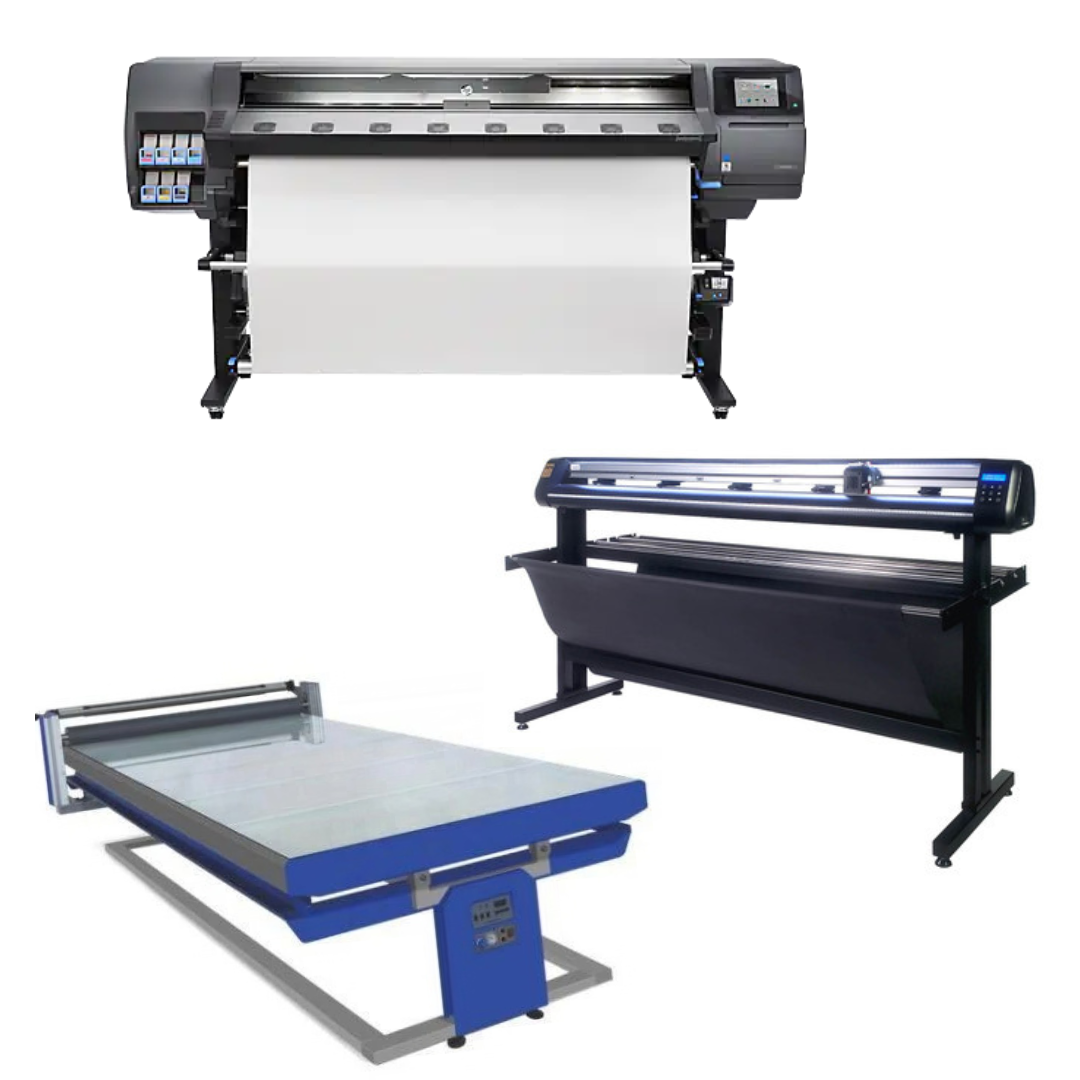 COMPLETE SOLUTION - HP Latex 360 64" Printer - Refurbished (1 Year Warranty) + 65" Vinyl Cutter Machine with ARMS Contour Cutting &amp; Barcode Job Management - MH300 - New + 67in x 126in Flatbed Hot and Cold Laminator for Rigid &amp; Flex Media - New