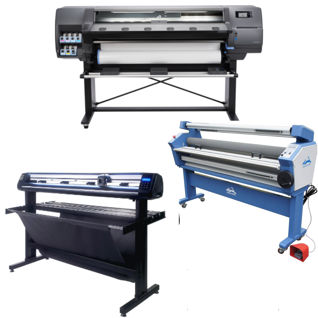 COMPLETE SOLUTION - HP Latex 310 54" Printer - Refurbished (90 Days Warranty) + 55" Full-Auto Low Temp. Cold Laminator, With Heat Assisted - New + 53" Professional Vinyl Cutter Machine with ARMS Contour Cutting, Barcode, and Vacuum Hold-Down (MH400) - New
