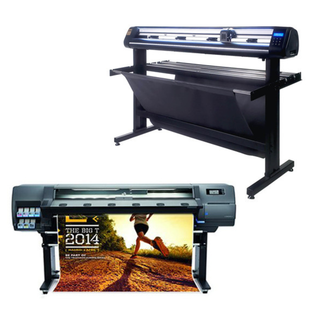 BUNDLE - HP Latex 310 54"  Printer - Refurbished (90 Days Warranty) + 53" Professional Vinyl Cutter Machine with ARMS Contour Cutting, Barcode Workflow, and Vacuum Hold-Down (MH400) - New