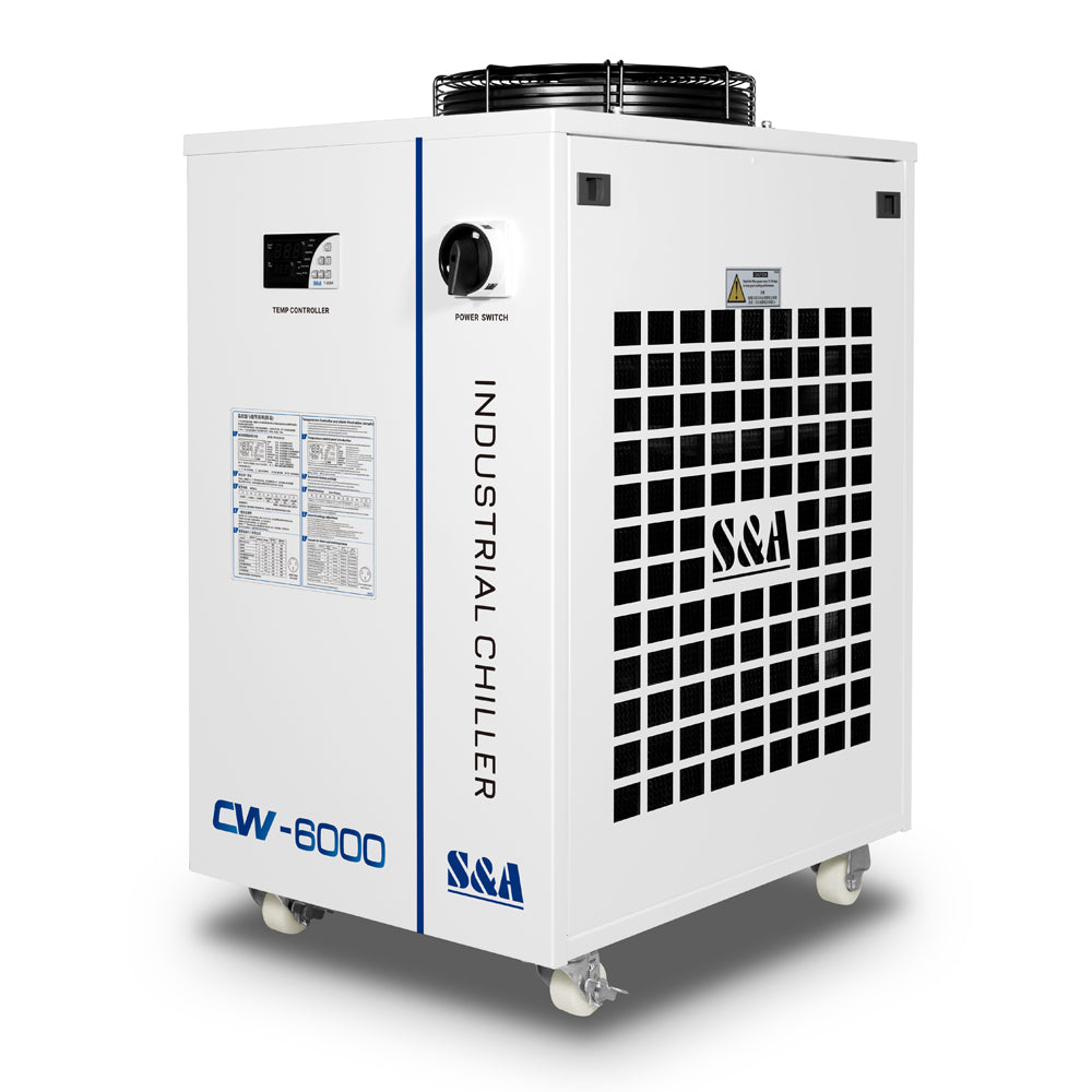 Enfriador de agua industrial S&amp;amp;A CW-6000BN para láser de estado sólido de 100 W, husillo CNC de 22 kW, refrigeración de láser de fibra de 30 W a 300 W, CA 1P 220 V, 60 Hz