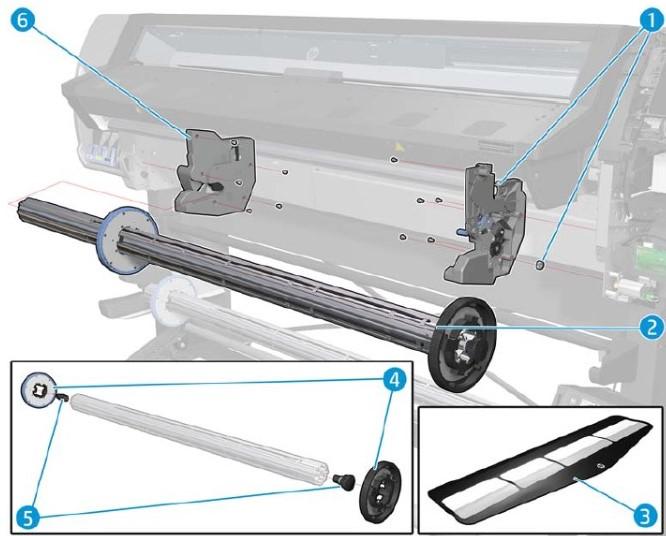 Husillo de 3 pulgadas con bujes, 64 SERV para HP Latex series 330, 360, 370, 560, 570 (B4H70-67057) - Reacondicionado