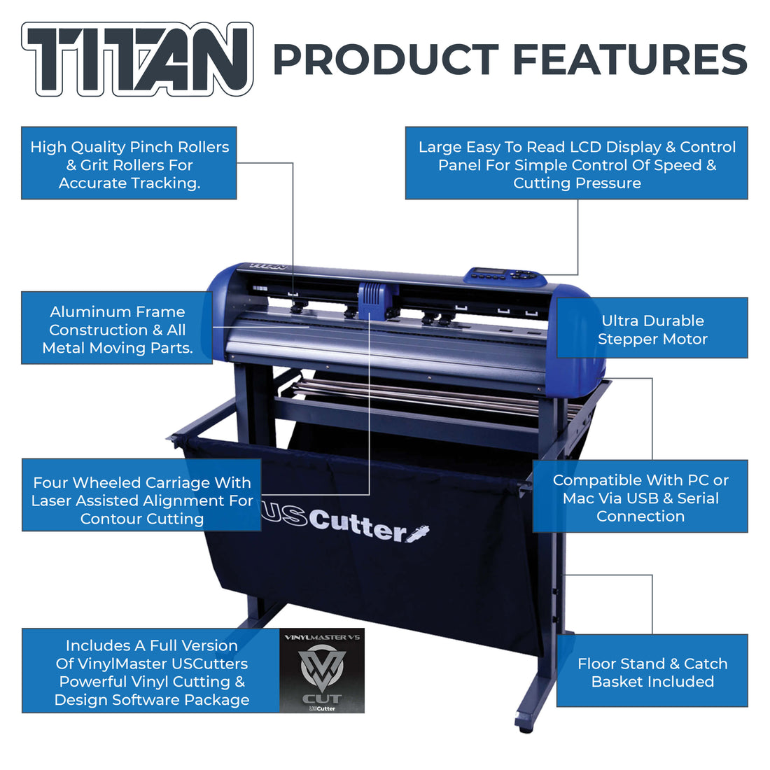 Cortadora de vinilo USCutter TITAN de 28" con software de corte y diseño VinylMaster - Nueva