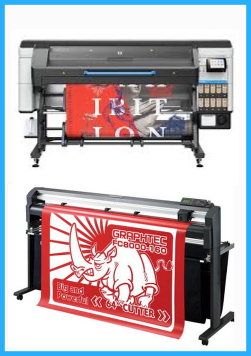PAQUETE - Impresora HP Latex 830W de 64" de formato ancho - Nueva + Plotter de corte de vinilo Graphtec FC8000-160 de 54" - Reacondicionado (1 año de garantía)