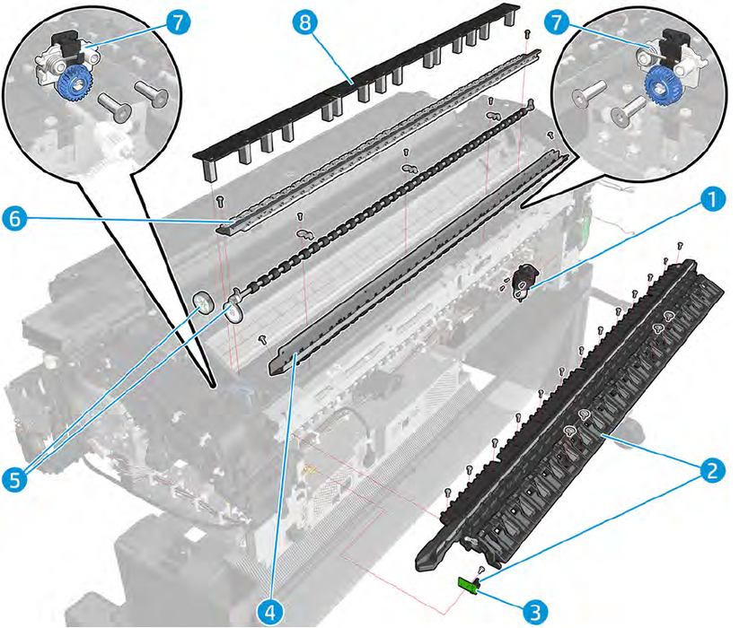 Segundo riel de rueda de estrella - Para las series HP DesignJet T930, T1530 y T2530 (CR357-67098)
