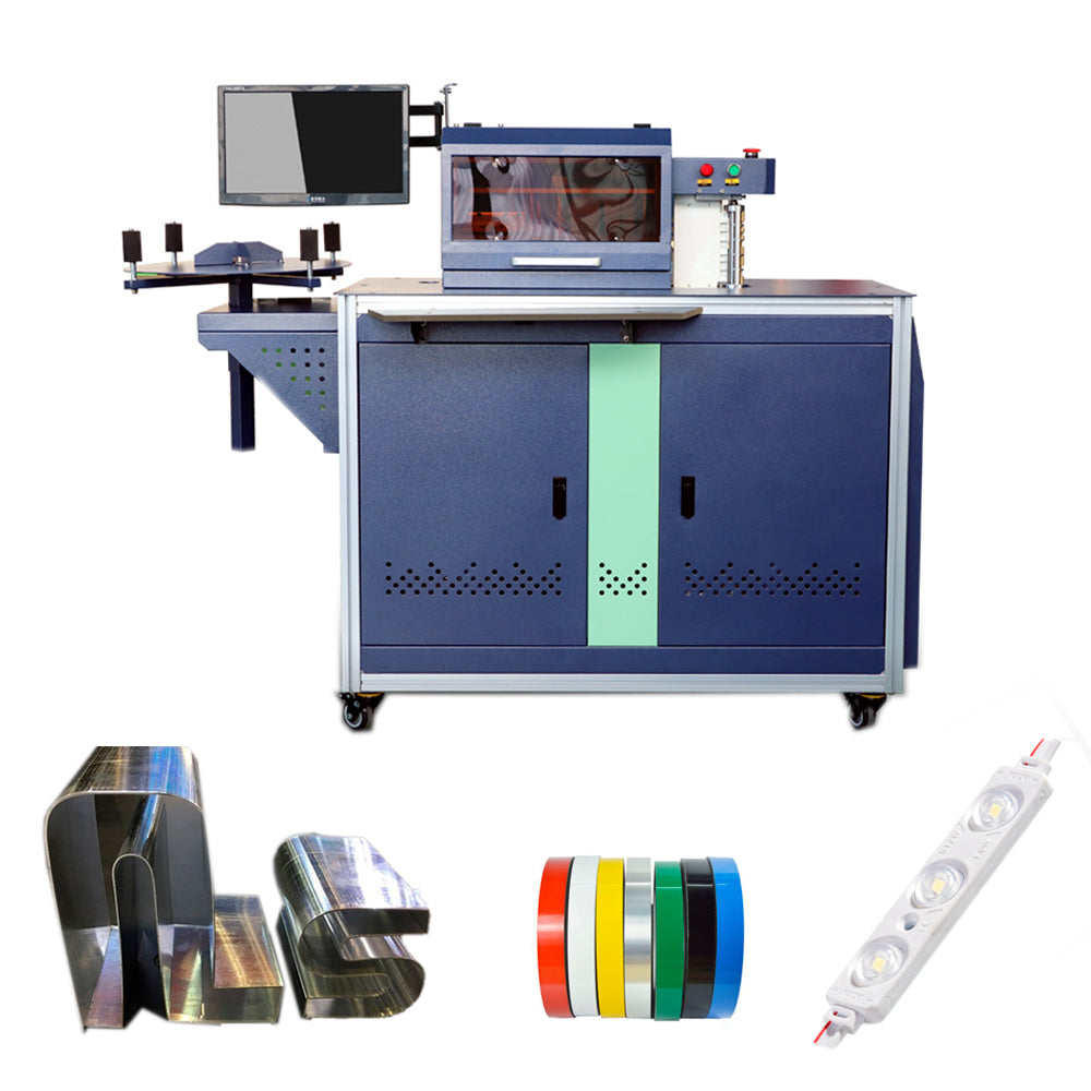 Dobladora automática de letras de canal CNC para aluminio + Rollo de cinta de aluminio engrosada de 110 mm (4,3&quot;) x 100 m (328 pies) (blanco/negro) + Módulo LED (200 unidades)
