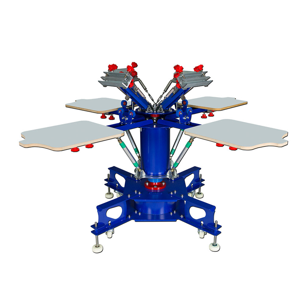 4 Color 4 Station Floor Type Micro-registration Double Wheel Overprinting Screen Printing Press