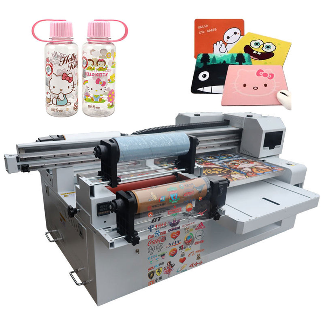 6060 UV Flatbed Printer and 12Inch UVDTF Desktop Direct to Substrate Roll Printer Combo, All-in-One Hybrid Printer for AB Film, Acrylic, Metal, Glass, Wood, Cell Phone Case