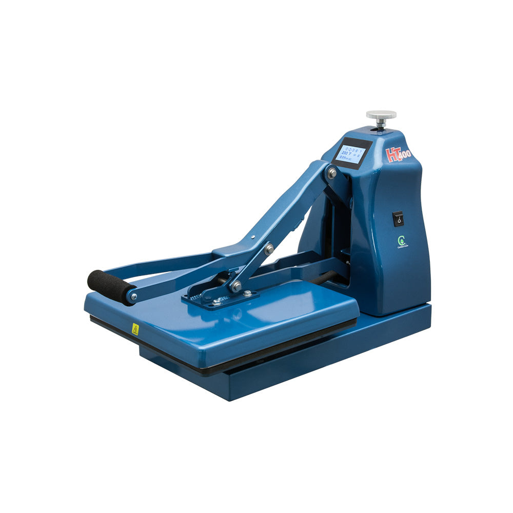 Prensa térmica manual digital tipo concha HIX HT-400 con platina de 38 x 38 cm y soporte divisor