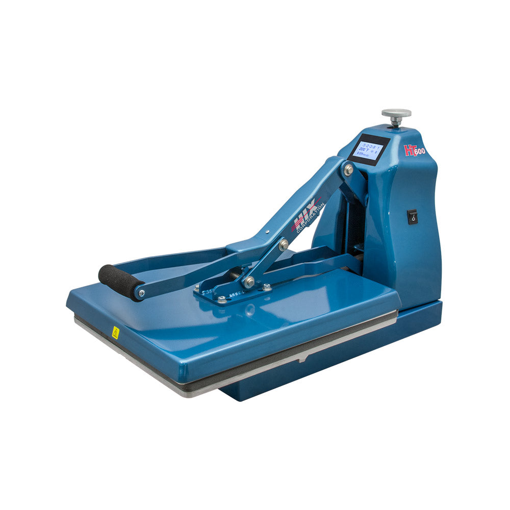 Prensa térmica manual digital tipo concha HIX HT-600 con platina de 40,6 x 50,8 cm y soporte divisor