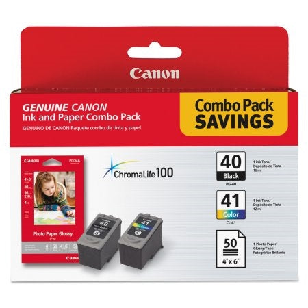 Paquete combinado de tinta Canon PG-40/CL-41 con papel fotográfico brillante (50 hojas, 10 x 15 cm) - 0615B009