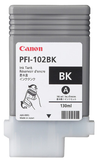 Depósito de tinta negra Canon PFI-102BK (130 ml) para iPF500, iPF510, iPF600, iPF605, iPF610, iPF650, iPF655, iPF700, iPF710, iPF750, iPF755, iPF760, iPF765 - 0895B001AA