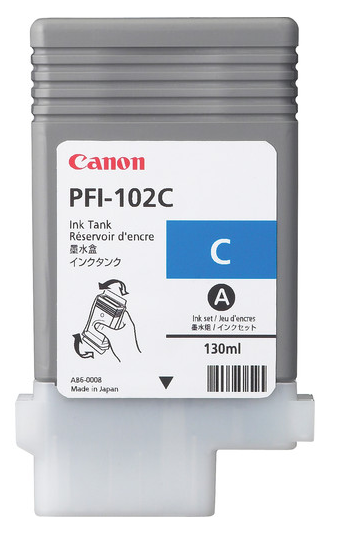 Depósito de tinta cian Canon PFI-102C (130 ml) para iPF500, iPF510, iPF600, iPF605, iPF610, iPF650, iPF655, iPF700, iPF710, iPF750, iPF755, iPF760, iPF765 - 0896B001AA