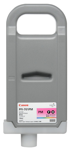 Depósito de tinta magenta fotográfica Canon PFI-701PM (700 ml) para imagePROGRAF iPF8000, iPF8000S, iPF8100, iPF9000, iPF9000S, iPF9100 - 0905B001AA